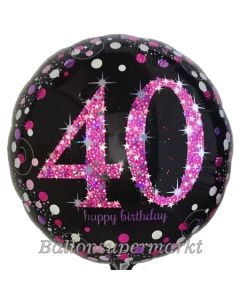 Luftballon zum 40. Geburtstag, Pink Celebration, ohne Helium-Ballongas