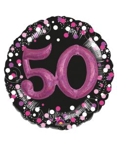 Holografischer Folienballon, Jumbo Pink Celebration 50 mit 3D effekt zum 50. Geburtstag