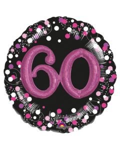 Holografischer Folienballon, Jumbo Pink Celebration 60 mit 3D effekt zum 60. Geburtstag