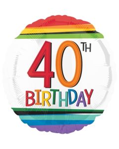 Luftballon zum 40. Geburtstag, Rainbow Birthday 40, ohne Helium-Ballongas
