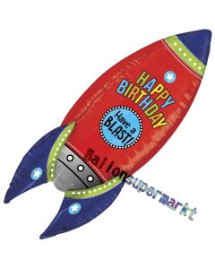 3D Luftballon Happy Birthday Rakete zum Geburtstag, ohne Helium