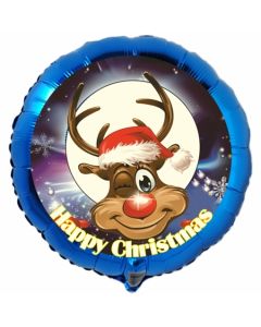 Folienballon Rentier, Happy Christmas, rund, ohne Helium/Ballongas