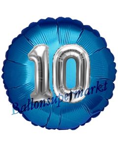 Runder Luftballon Jumbo Zahl 10, blau-silber mit 3D-Effekt zum 10. Geburtstag
