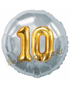 Runder Luftballon Jumbo Zahl 10, silber-gold mit 3D-Effekt zum 10. Geburtstag