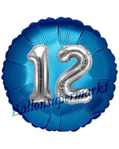 Runder Luftballon Jumbo Zahl 12, blau-silber mit 3D-Effekt zum 12. Geburtstag