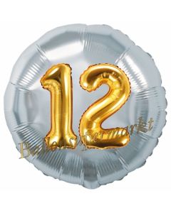 Runder Luftballon Jumbo Zahl 12, silber-gold mit 3D-Effekt zum 12. Geburtstag