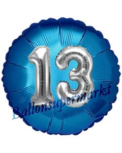 Runder Luftballon Jumbo Zahl 13, blau-silber mit 3D-Effekt zum 13. Geburtstag