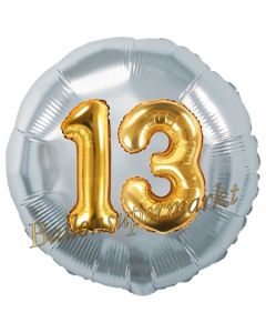 Runder Luftballon Jumbo Zahl 13, silber-gold mit 3D-Effekt zum 13. Geburtstag