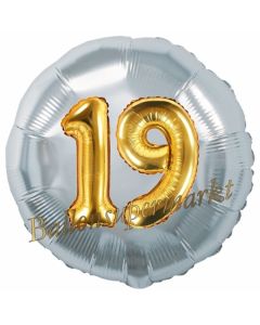 Runder Luftballon Jumbo Zahl 19, silber-gold mit 3D-Effekt zum 19. Geburtstag