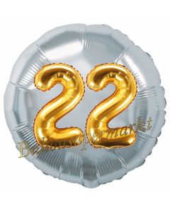 Runder Luftballon Jumbo Zahl 22, silber-gold mit 3D-Effekt zum 22. Geburtstag
