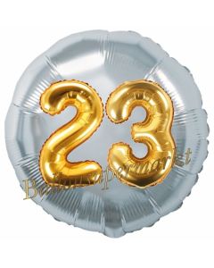 Runder Luftballon Jumbo Zahl 23, silber-gold mit 3D-Effekt zum 23. Geburtstag