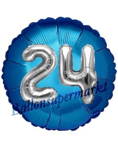 Runder Luftballon Jumbo Zahl 24, blau-silber mit 3D-Effekt zum 24. Geburtstag