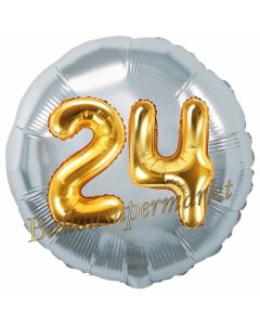 Runder Luftballon Jumbo Zahl 24, silber-gold mit 3D-Effekt zum 24. Geburtstag