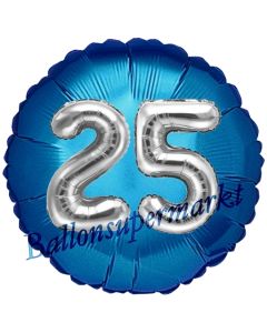 Runder Luftballon Jumbo Zahl 25, blau-silber mit 3D-Effekt zum 25. Geburtstag
