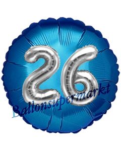 Runder Luftballon Jumbo Zahl 26, blau-silber mit 3D-Effekt zum 26. Geburtstag