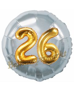 Runder Luftballon Jumbo Zahl 26, silber-gold mit 3D-Effekt zum 26. Geburtstag