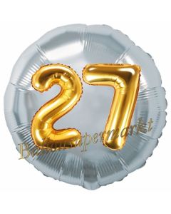 Runder Luftballon Jumbo Zahl 27, silber-gold mit 3D-Effekt zum 27. Geburtstag