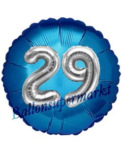 Runder Luftballon Jumbo Zahl 29, blau-silber mit 3D-Effekt zum 29. Geburtstag