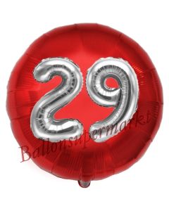 Runder Luftballon Jumbo Zahl 29, rot-silber mit 3D-Effekt zum 29. Geburtstag