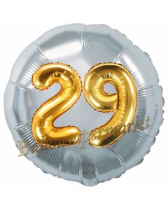 Runder Luftballon Jumbo Zahl 29, silber-gold mit 3D-Effekt zum 29. Geburtstag