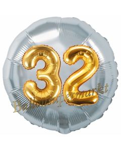 Runder Luftballon Jumbo Zahl 32, silber-gold mit 3D-Effekt zum 32. Geburtstag