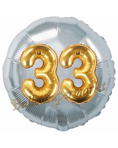 Runder Luftballon Jumbo Zahl 33, silber-gold mit 3D-Effekt zum 33. Geburtstag