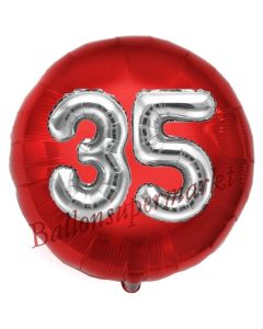 Runder Luftballon Jumbo Zahl 35, rot-silber mit 3D-Effekt zum 35. Geburtstag