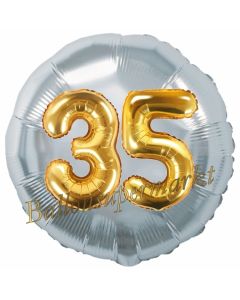 Runder Luftballon Jumbo Zahl 35, silber-gold mit 3D-Effekt zum 35. Geburtstag