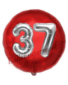 Runder Luftballon Jumbo Zahl 37, rot-silber mit 3D-Effekt zum 37. Geburtstag