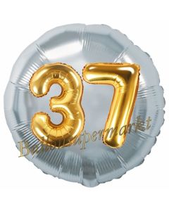 Runder Luftballon Jumbo Zahl 37, silber-gold mit 3D-Effekt zum 37. Geburtstag