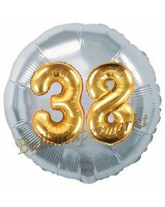 Runder Luftballon Jumbo Zahl 38, silber-gold mit 3D-Effekt zum 38. Geburtstag