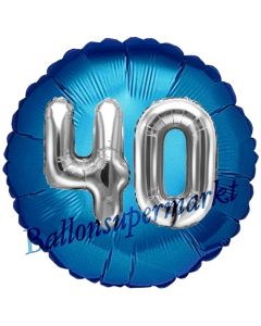 Runder Luftballon Jumbo Zahl 40, blau-silber mit 3D-Effekt zum 40. Geburtstag