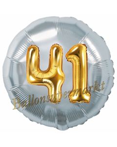 Runder Luftballon Jumbo Zahl 41, silber-gold mit 3D-Effekt zum 41. Geburtstag