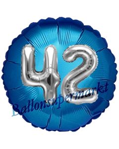 Runder Luftballon Jumbo Zahl 42, blau-silber mit 3D-Effekt zum 42. Geburtstag
