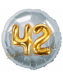 Runder Luftballon Jumbo Zahl 42, silber-gold mit 3D-Effekt zum 42. Geburtstag