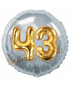 Runder Luftballon Jumbo Zahl 43, silber-gold mit 3D-Effekt zum 43. Geburtstag