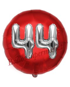 Runder Luftballon Jumbo Zahl 44, rot-silber mit 3D-Effekt zum 44. Geburtstag