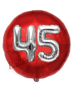 Runder Luftballon Jumbo Zahl 45, rot-silber mit 3D-Effekt zum 45. Geburtstag