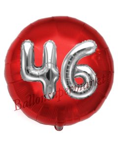 Runder Luftballon Jumbo Zahl 46, rot-silber mit 3D-Effekt zum 46. Geburtstag