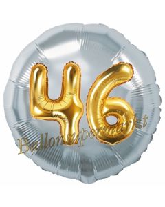 Runder Luftballon Jumbo Zahl 46, silber-gold mit 3D-Effekt zum 46. Geburtstag