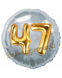 Runder Luftballon Jumbo Zahl 47, silber-gold mit 3D-Effekt zum 47. Geburtstag