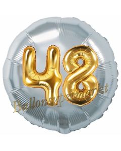 Runder Luftballon Jumbo Zahl 48, silber-gold mit 3D-Effekt zum 48. Geburtstag