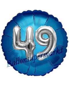 Runder Luftballon Jumbo Zahl 49, blau-silber mit 3D-Effekt zum 49. Geburtstag