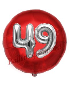 Runder Luftballon Jumbo Zahl 49, rot-silber mit 3D-Effekt zum 49. Geburtstag