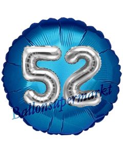 Runder Luftballon Jumbo Zahl 52, blau-silber mit 3D-Effekt zum 52. Geburtstag