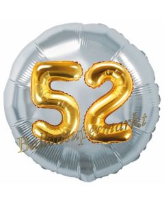 Runder Luftballon Jumbo Zahl 52, silber-gold mit 3D-Effekt zum 52. Geburtstag