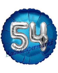 Runder Luftballon Jumbo Zahl 54, blau-silber mit 3D-Effekt zum 54. Geburtstag