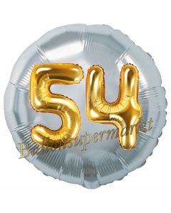 Runder Luftballon Jumbo Zahl 54, silber-gold mit 3D-Effekt zum 54. Geburtstag