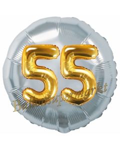 Runder Luftballon Jumbo Zahl 55, silber-gold mit 3D-Effekt zum 55. Geburtstag