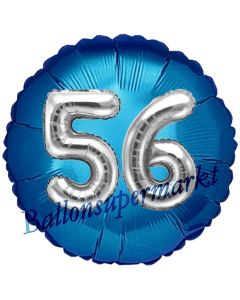 Runder Luftballon Jumbo Zahl 56, blau-silber mit 3D-Effekt zum 56. Geburtstag
